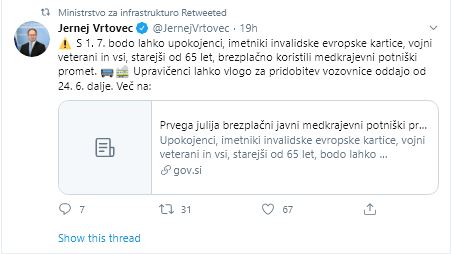 Brezplačen javni prevoz za upokojence