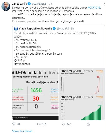 Aplikacije ali zapore mej in ustavljanje javnega življenja