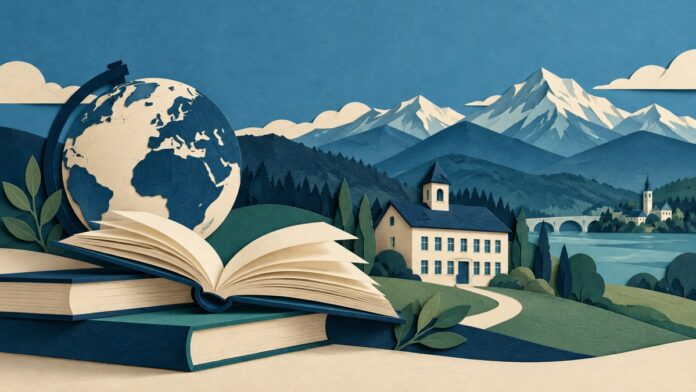 koroska Simbolna ilustracija knjig, šole in alpske pokrajine