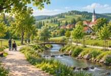 Šalovcem 295 tisoč evrov evropske podpore: zelena povezava bo dolga približno 500 metrov Simbolna ilustracija zelene povezave ob vodi v podeželskem naselju
