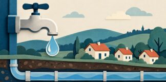 Simbolna ilustracija vodovoda in oskrbe naselij s pitno vodo