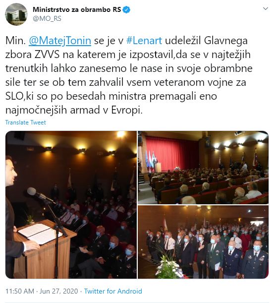 Minister Tonin se je udeležil zbora Zveze veteranov vojne za Slovenijo v Lenartu